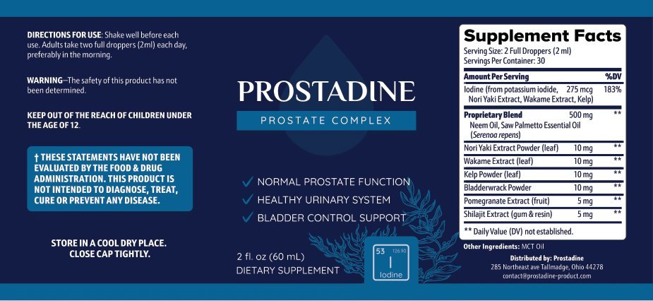 Prostadine Official Supplement Facts Label